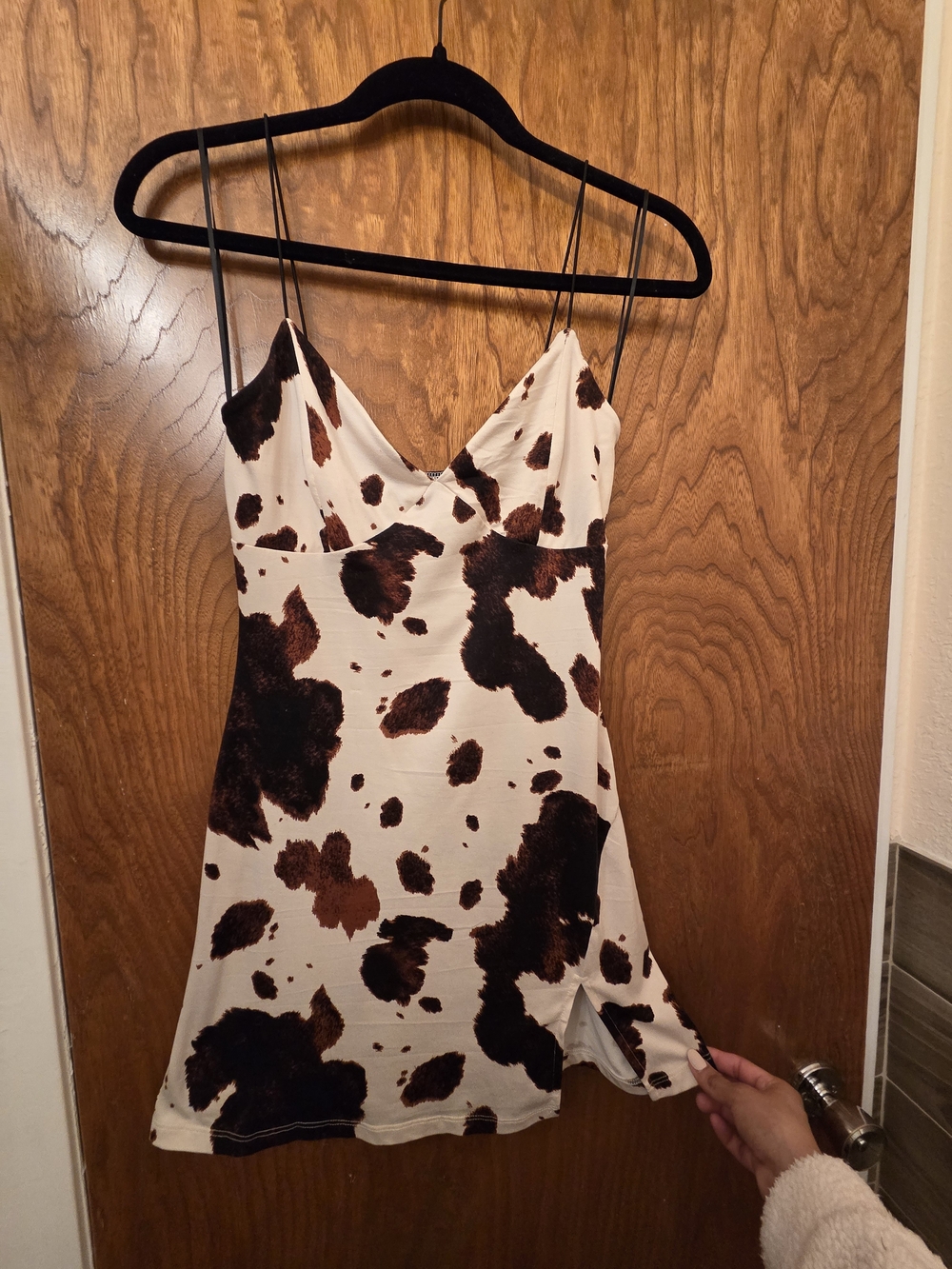Windsor Brown and White Cow Print Mini Slip Dress - Picture 2 of 5